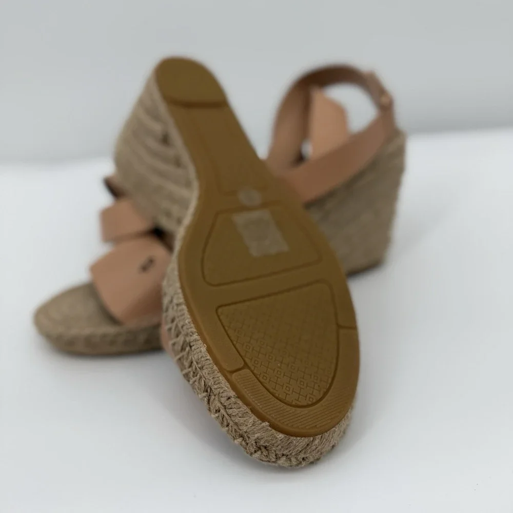 Tory Burch Nude Leather Espadrille Wedge Sandals with Ankle Strap